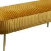 Ławka Do Przedpokoju żółta Aksamitna Nogi Złote 120x47 Cm