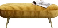 Ławka Do Przedpokoju żółta Aksamitna Nogi Złote 120x47 Cm