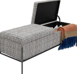 Ławka Ze Schowkiem Buttons Storage 120x43 Cm Czarno-biała