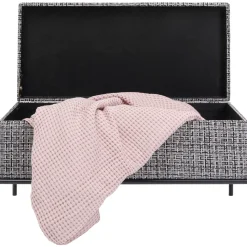 Ławka Ze Schowkiem Buttons Storage 80x43 Cm Czarno-biała