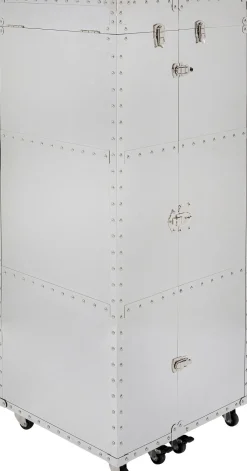 Barek Na Kółkach Rozkładany Stal Srebrna Wnętrze Naturalne 64x145 Cm