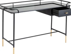 Biurko Loft Ze Szklanym Blatem I Szufladą Czarne 120x60 Cm