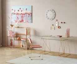 Biurko Polar 135x65 Cm Szkło Hartowane - Nogi Złote