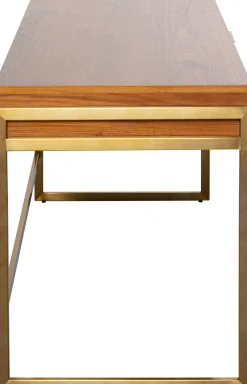 Biurko Z 2 Szufladami Fornir Orzechowy Nogi Złote Stalowe 120x59 Cm Front Efekt 3D