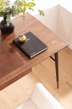 Biurko Z Szufladą Brązowe MDF 153x71 Cm Skóra Naturalna