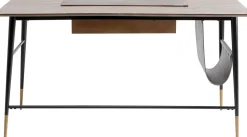 Biurko Z Szufladą Brązowe MDF 153x71 Cm Skóra Naturalna