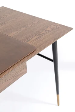 Biurko Z Szufladą Brązowe MDF 153x71 Cm Skóra Naturalna