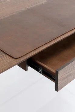Biurko Z Szufladą Brązowe MDF 153x71 Cm Skóra Naturalna