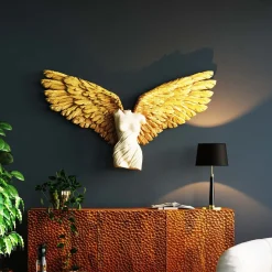 Dekoracja ścienna Anioł Stróż Złote Skrzydła Kobieta 124x71 Cm