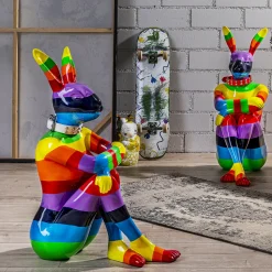 Dekoracja Stojąca Sitting Rabbit Rainbow 60x80 Cm Kolorowa