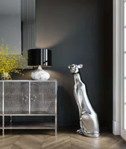 Dekoracja Stojąca Sitting Leopard 68x150 Cm Srebrna