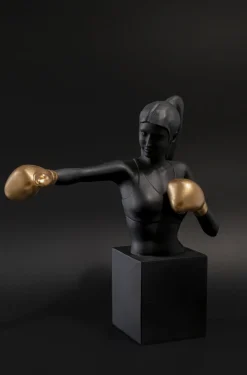 Figurka Dekoracyjna Bokser Złoto-czarna 25x40 Cm