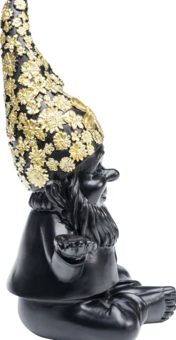 Figurka Dekoracyjna Gnome Meditation 15x19 Cm Czarno-złota