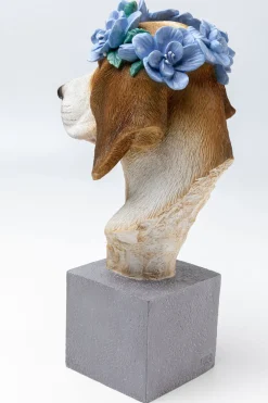 Figurka Dekoracyjna Kolorowa Pies Beagle Z Kwiatami 24x47 Cm