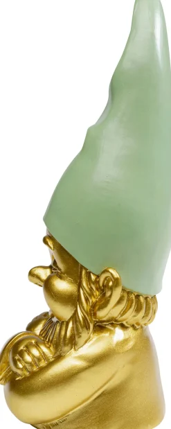 Figurka Dekoracyjna Krasnal Złoty Czapka Zielona 10x21 Cm
