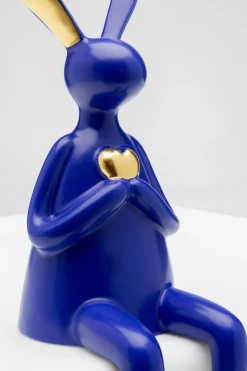 Figurka Dekoracyjna Siedzący Królik Niebieski Ze Złotym Sercem 10x29 Cm