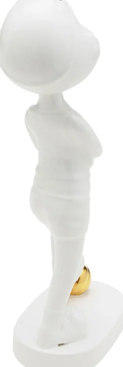 Figurka Dekoracyjna Z Ceramiki Biała 29 Cm Dziewczyna Ze Złotą Piłką