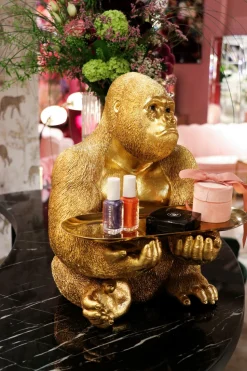 Figurka Dekoracyjna Z Tacą Gorilla Butler 29x37 Cm Złota