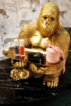 Figurka Dekoracyjna Z Tacą Gorilla Butler 29x37 Cm Złota