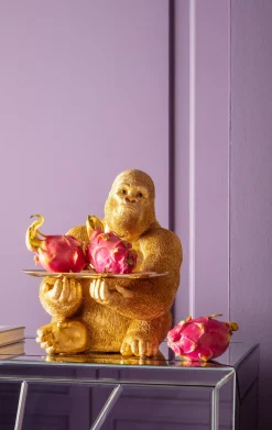 Figurka Dekoracyjna Z Tacą Gorilla Butler 29x37 Cm Złota