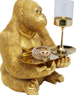 Figurka Dekoracyjna Z Tacą Gorilla Butler 29x37 Cm Złota
