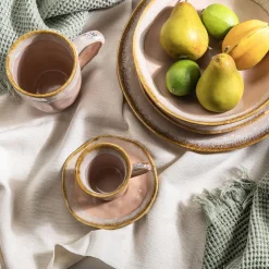 Filiżanka Do Espresso Ze Spodkiem Kamionkowa Różowa 88 Ml
