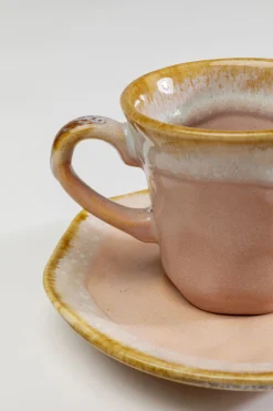 Filiżanka Do Espresso Ze Spodkiem Kamionkowa Różowa 88 Ml