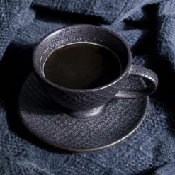 Filiżanka Ze Spodkiem Z Porcelany Czarno-złota 200 Ml