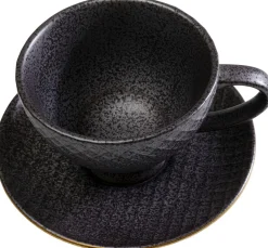 Filiżanka Ze Spodkiem Z Porcelany Czarno-złota 200 Ml