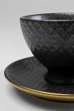 Filiżanka Ze Spodkiem Z Porcelany Czarno-złota 200 Ml