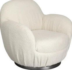 Fotel Biały Obrotowy Skandynawski Boucle Do Salonu 88x90 Cm