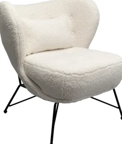 Fotel Do Salonu Biały Boucle Nogi Czarne Stalowe 80x83 Cm