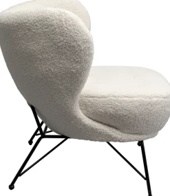 Fotel Do Salonu Biały Boucle Nogi Czarne Stalowe 80x83 Cm