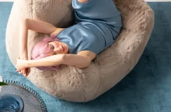 Fotel Duży Kremowy Tkanina Futrzana 105 Cm