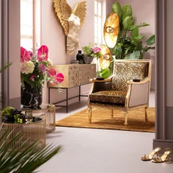 Fotel Glamour Do Salonu Panterka Rama Złota 70x98 Cm