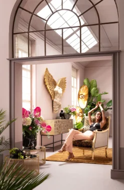 Fotel Glamour Do Salonu Panterka Rama Złota 70x98 Cm
