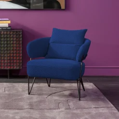 Fotel Nowoczesny Do Salonu Niebieski Nogi Stalowe Czarne 78x71 Cm