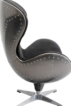 Fotel Obrotowy Loft Aluminium Kolor Gunmetal I Czarna Tapicerka 82x106 Cm
