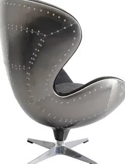 Fotel Obrotowy Loft Aluminium Kolor Gunmetal I Czarna Tapicerka 82x106 Cm