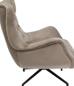 Fotel Obrotowy Welurowy Pikowany Beżowy Nogi Czarne 78x93 Cm