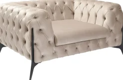 Fotel Welurowy Pikowany Beżowy Glamour Nogi Czarne 120x70 Cm