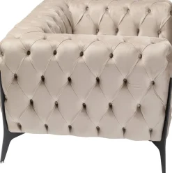 Fotel Welurowy Pikowany Beżowy Glamour Nogi Czarne 120x70 Cm