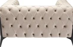 Fotel Welurowy Pikowany Beżowy Glamour Nogi Czarne 120x70 Cm