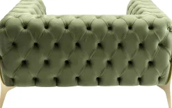 Fotel Welurowy Pikowany Zielony Glamour Nogi Złote 120x70 Cm