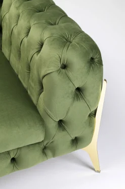 Fotel Welurowy Pikowany Zielony Glamour Nogi Złote 120x70 Cm