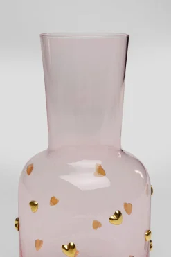 Karafka Szklana Różowa Wzór Złote Serduszka 755 Ml