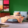 Łóżko Podwójne Z Zagłówkiem Niebieskie Nogi Czarne 160x200 Cm