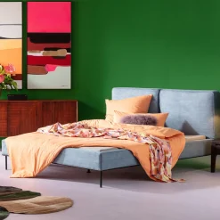 Łóżko Podwójne Z Zagłówkiem Niebieskie Nogi Czarne 160x200 Cm