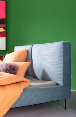 Łóżko Podwójne Z Zagłówkiem Niebieskie Nogi Czarne 160x200 Cm