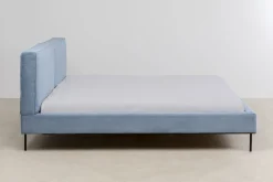 Łóżko Podwójne Z Zagłówkiem Niebieskie Nogi Czarne 160x200 Cm